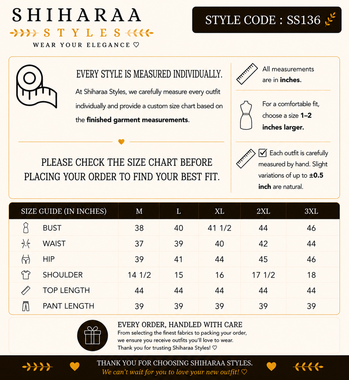 Size guide for 