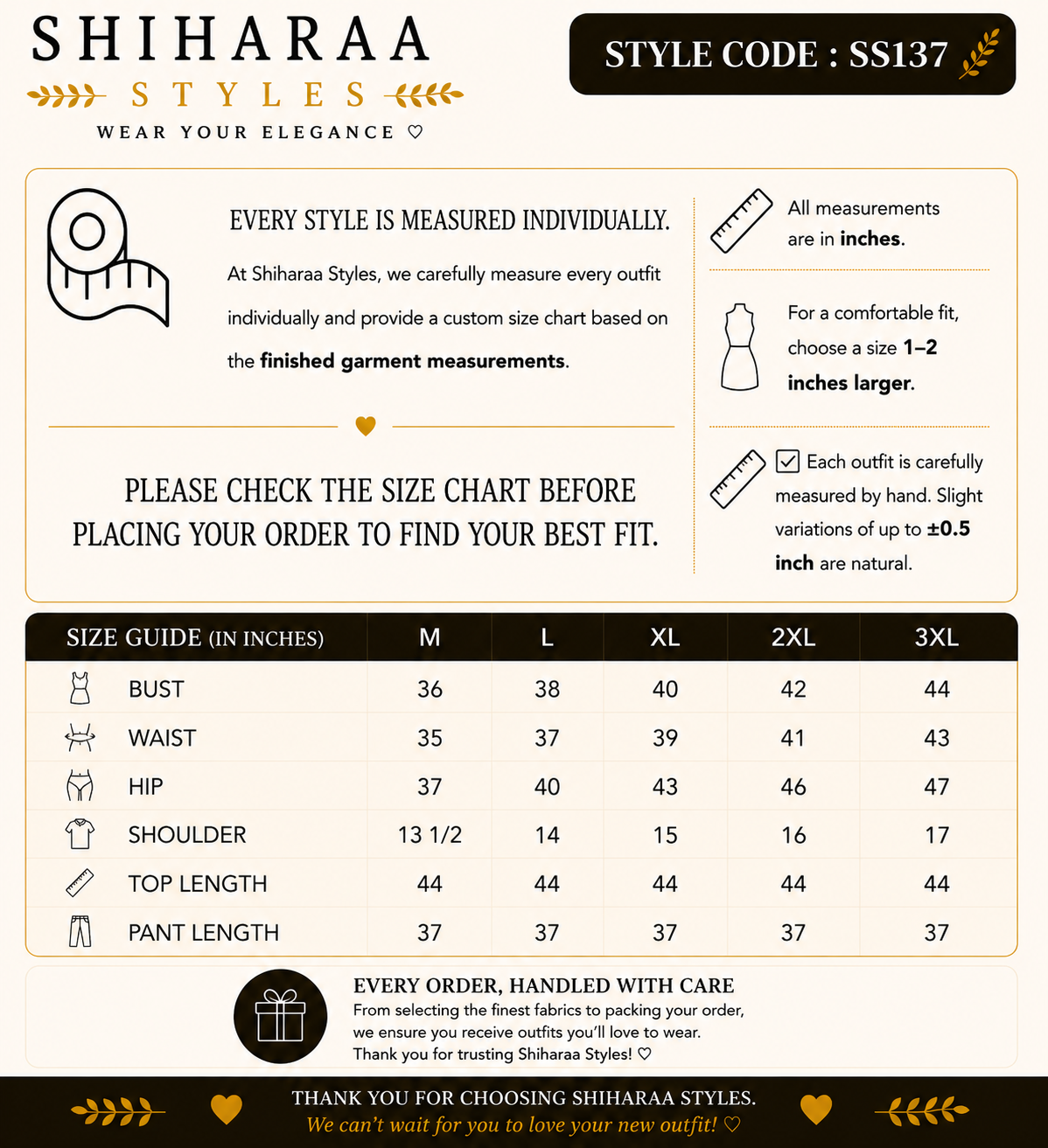 Size guide for 
