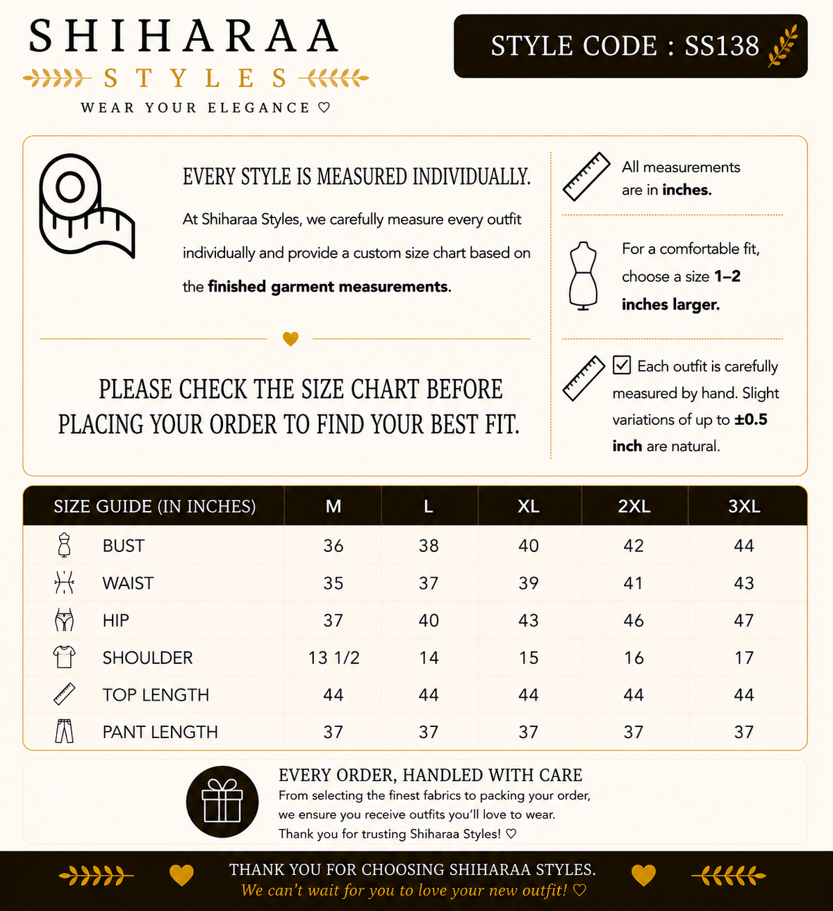 Size guide for 