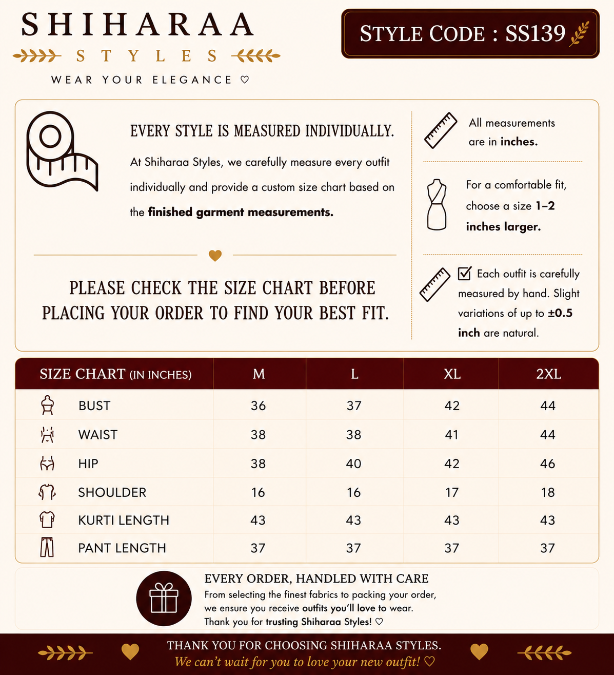Size guide for 