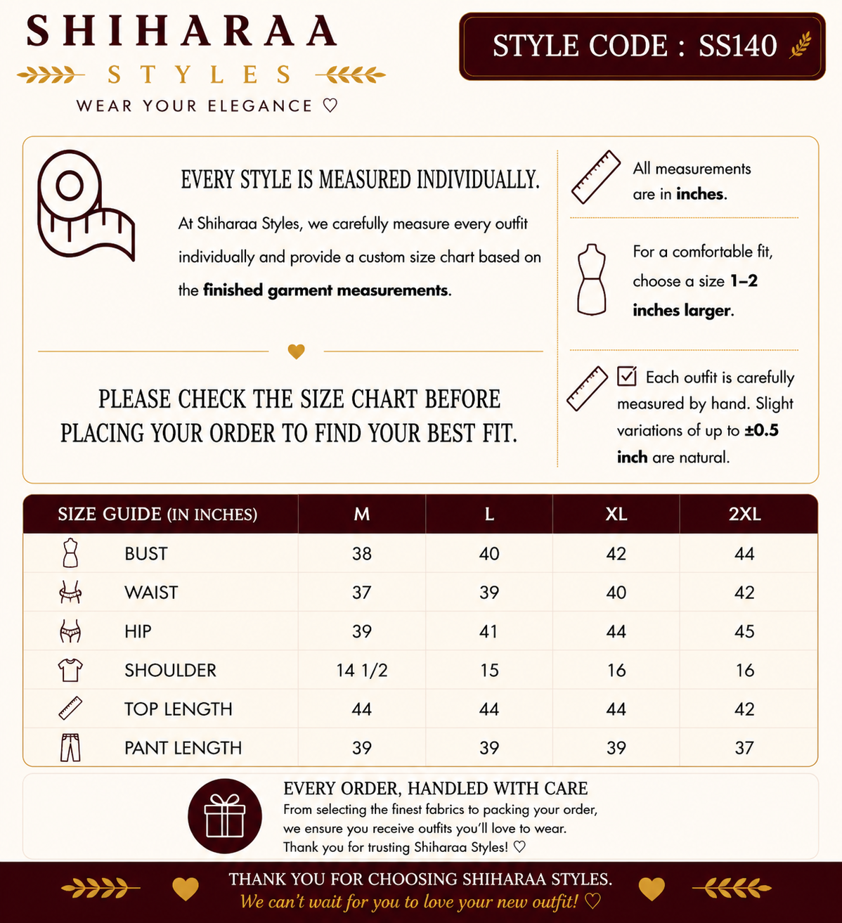 Size guide for 