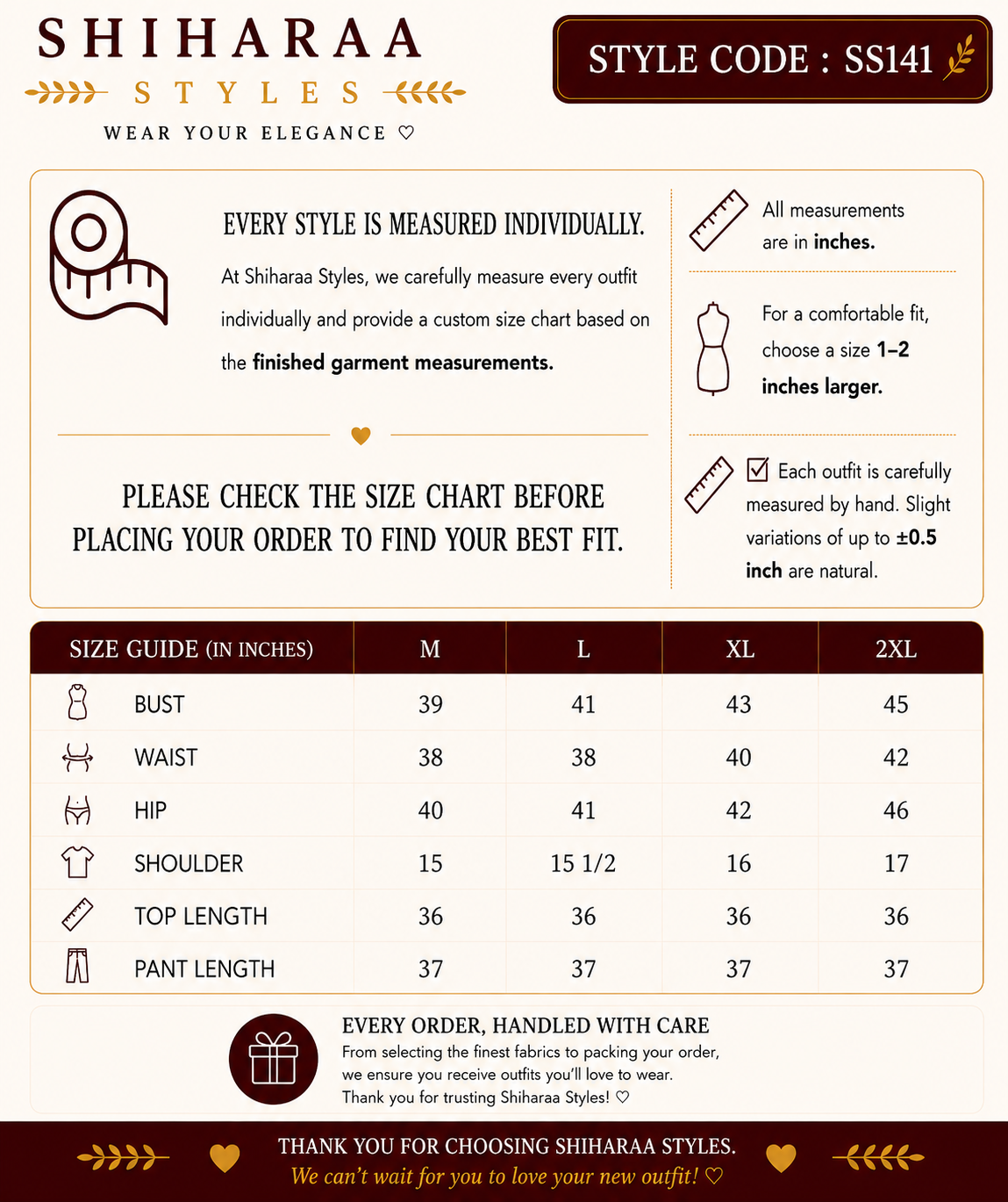 Size guide for 