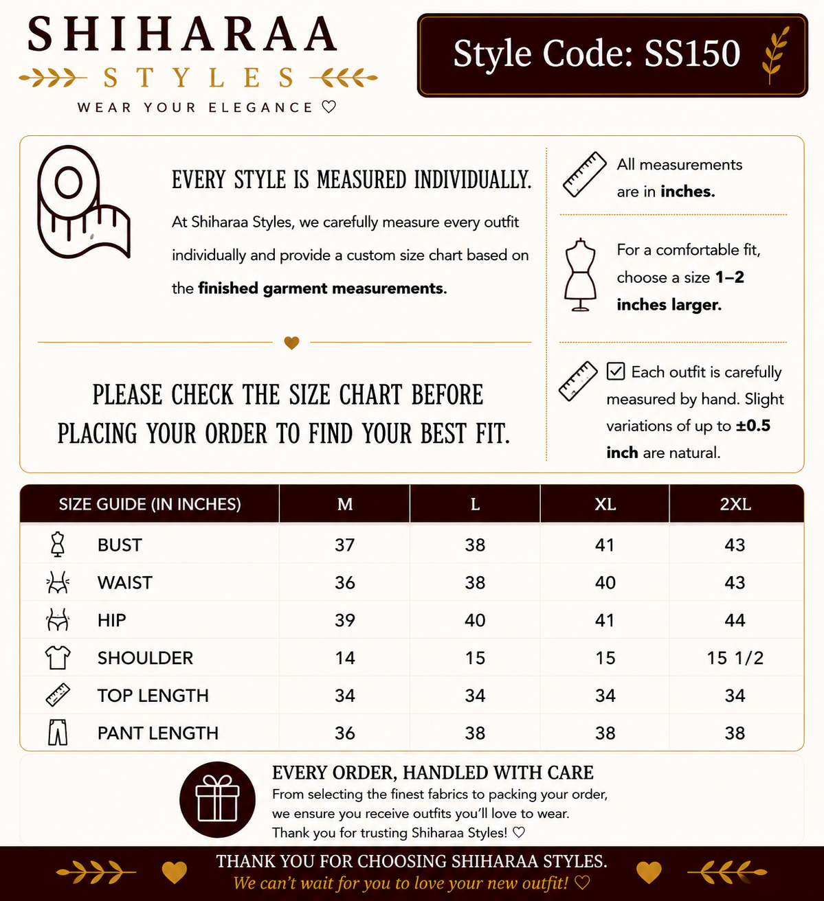 Size guide for 