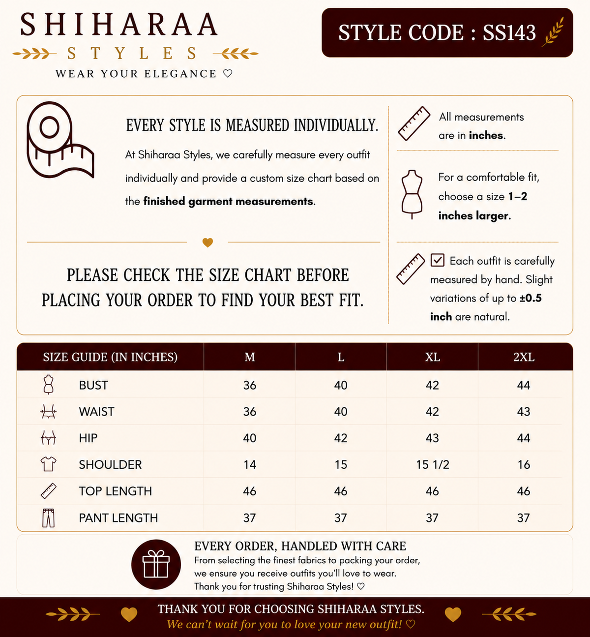 Size guide for 
