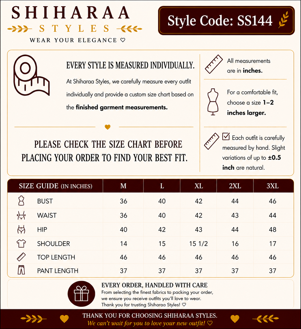 Size guide for 