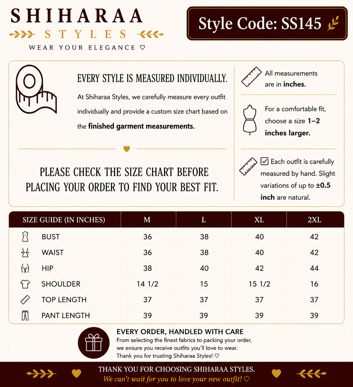Size guide for 