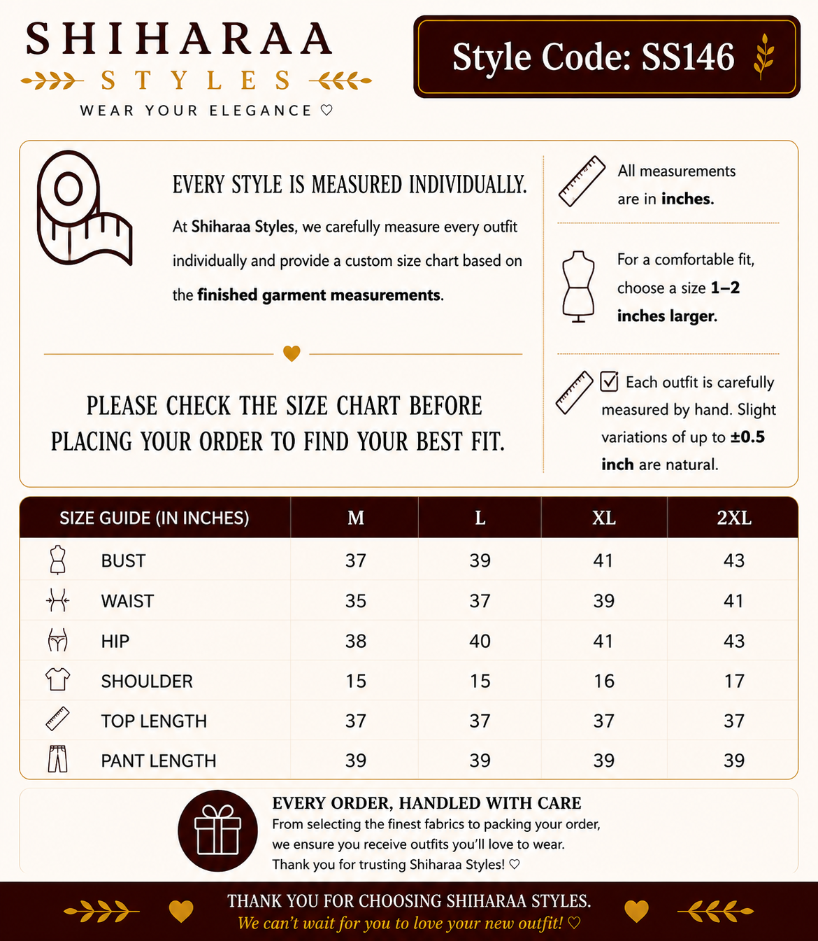 Size guide for 