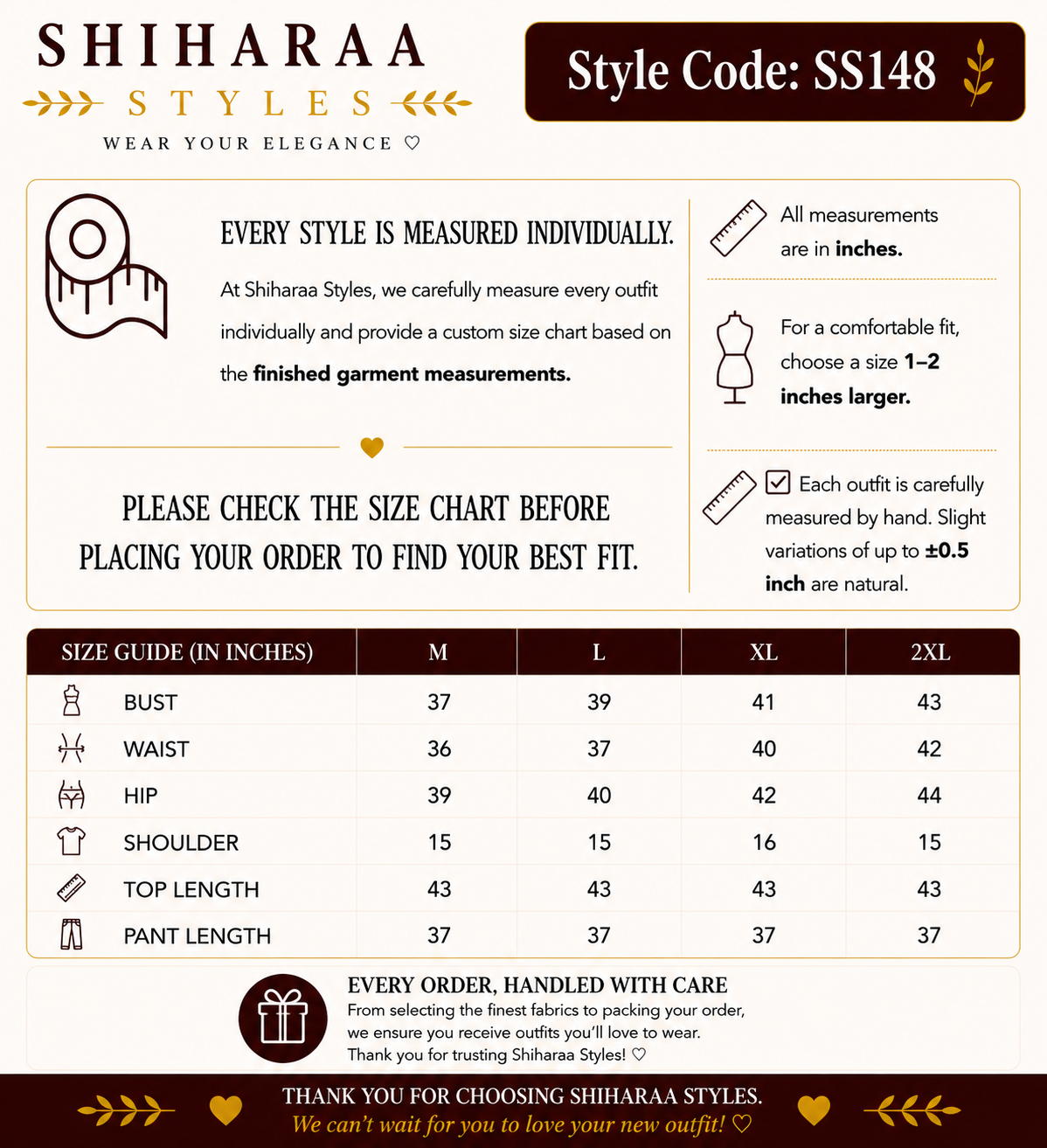 Size guide for 