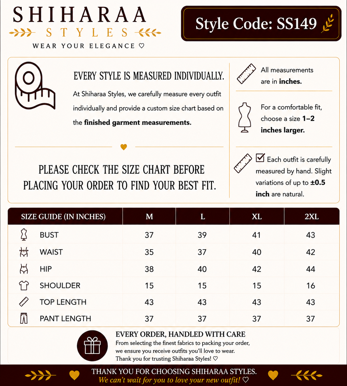 Size guide for 