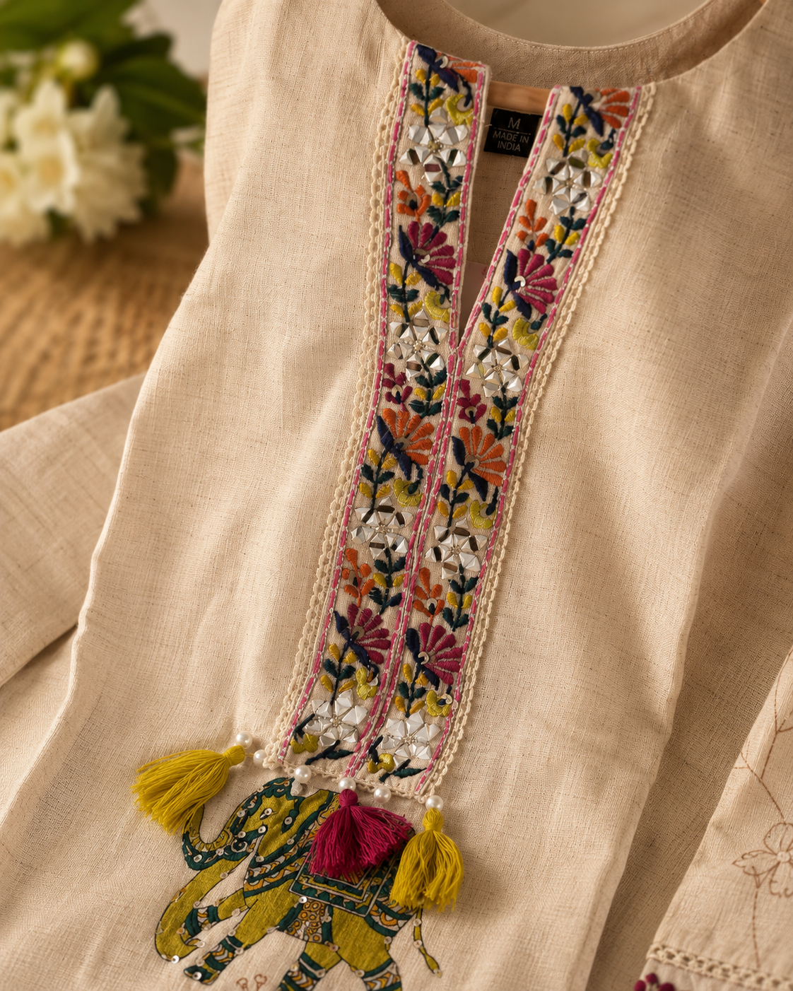Designer Pure Khadi Linen Kurti Palazzo Set with Printed Dupatta