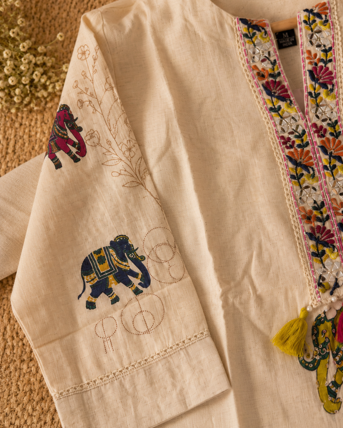 Designer Pure Khadi Linen Kurti Palazzo Set with Printed Dupatta