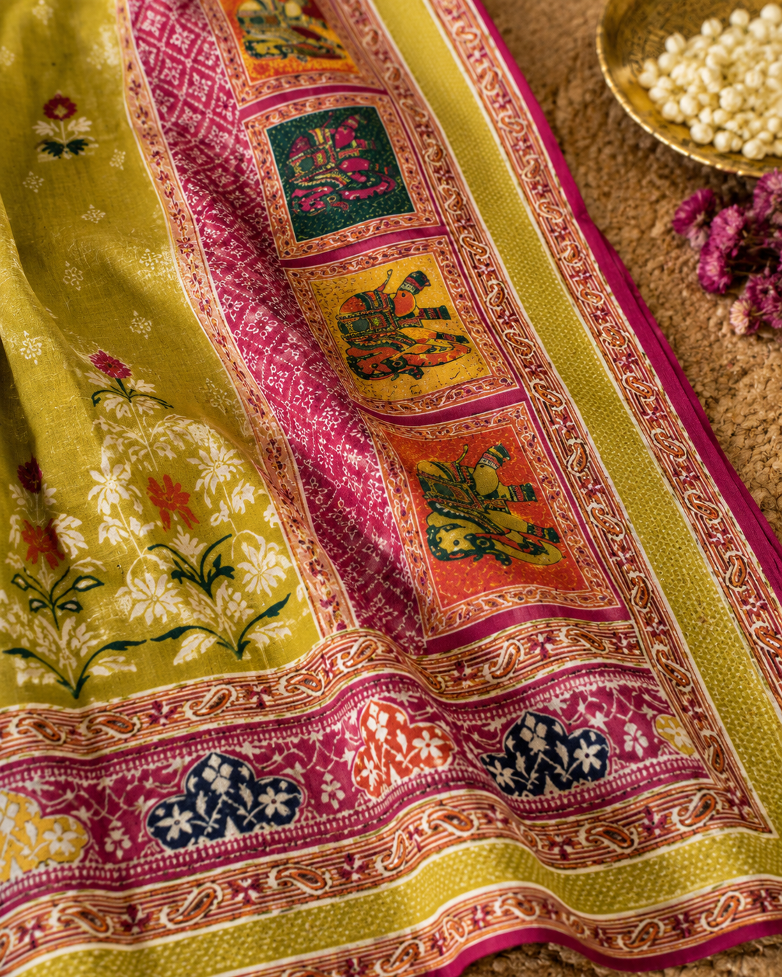 Designer Pure Khadi Linen Kurti Palazzo Set with Printed Dupatta