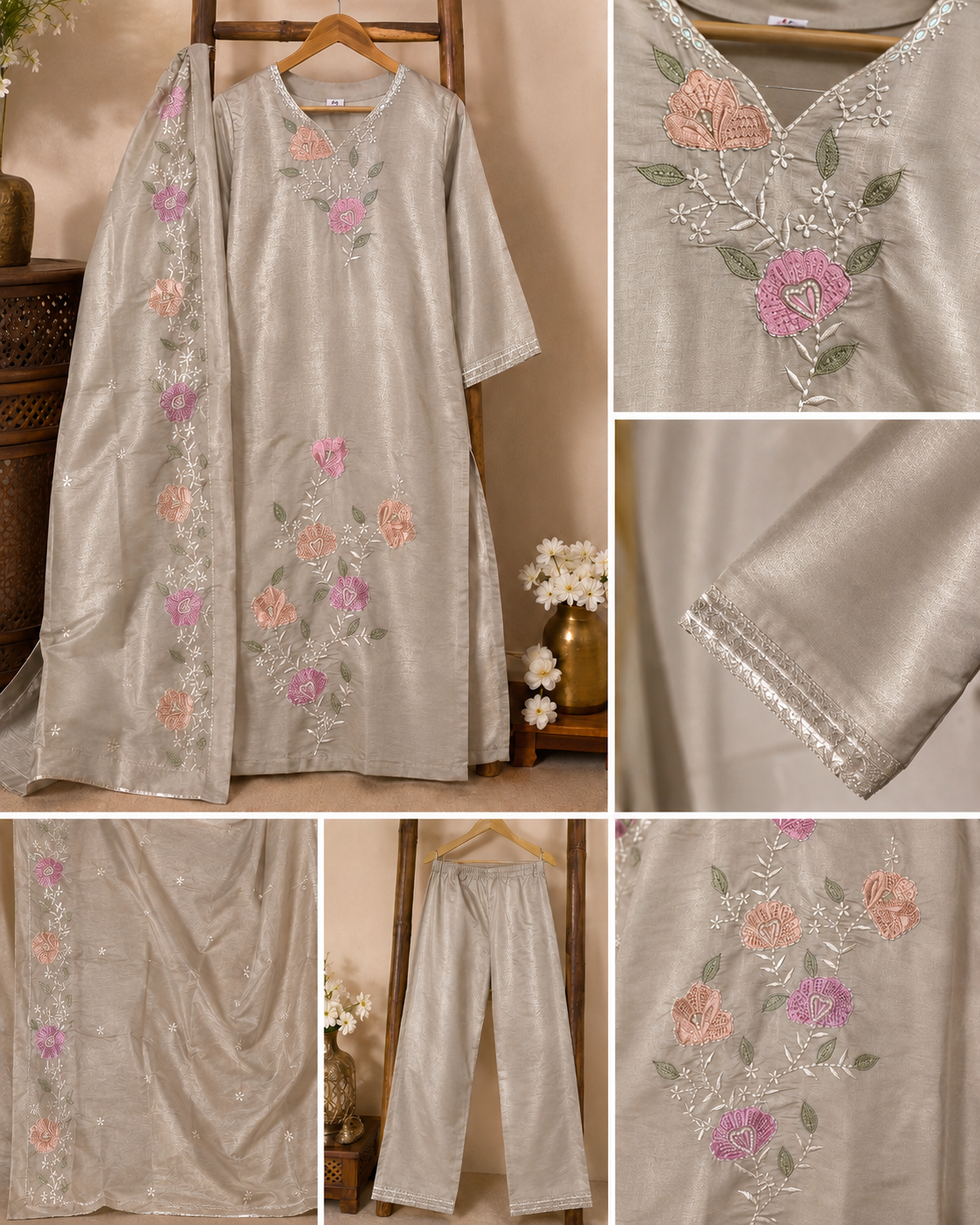 Premium Mul Chanderi Embroidered Designer Kurti Set with Dupatta