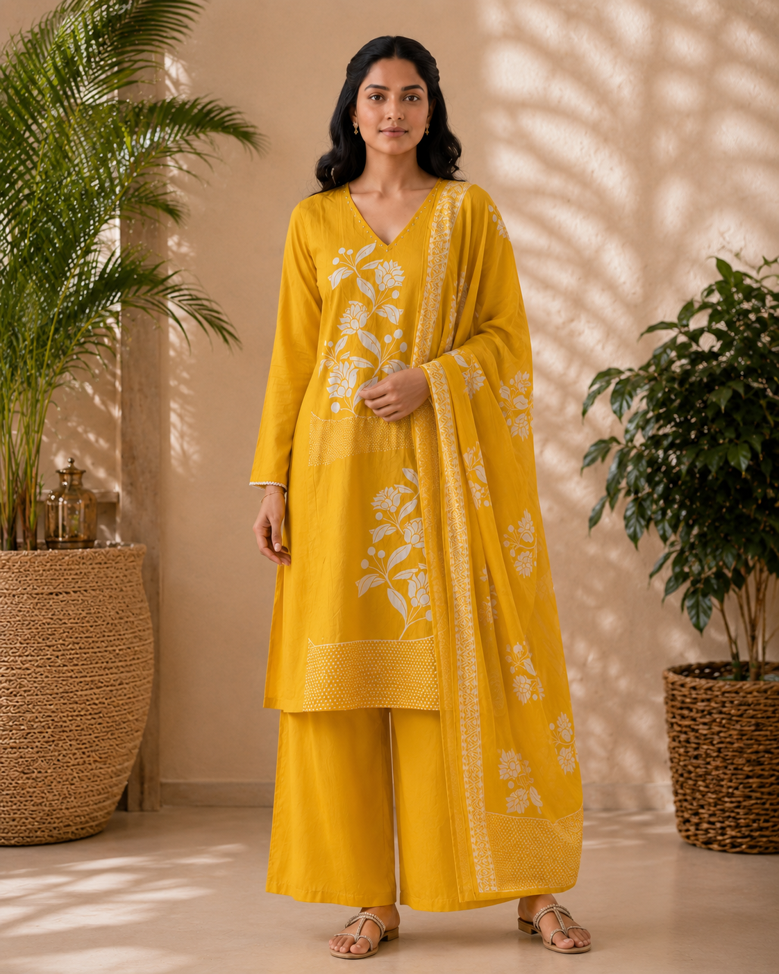 Sunshine Mustard Yellow Pure Cotton 3-Piece Kurti Set