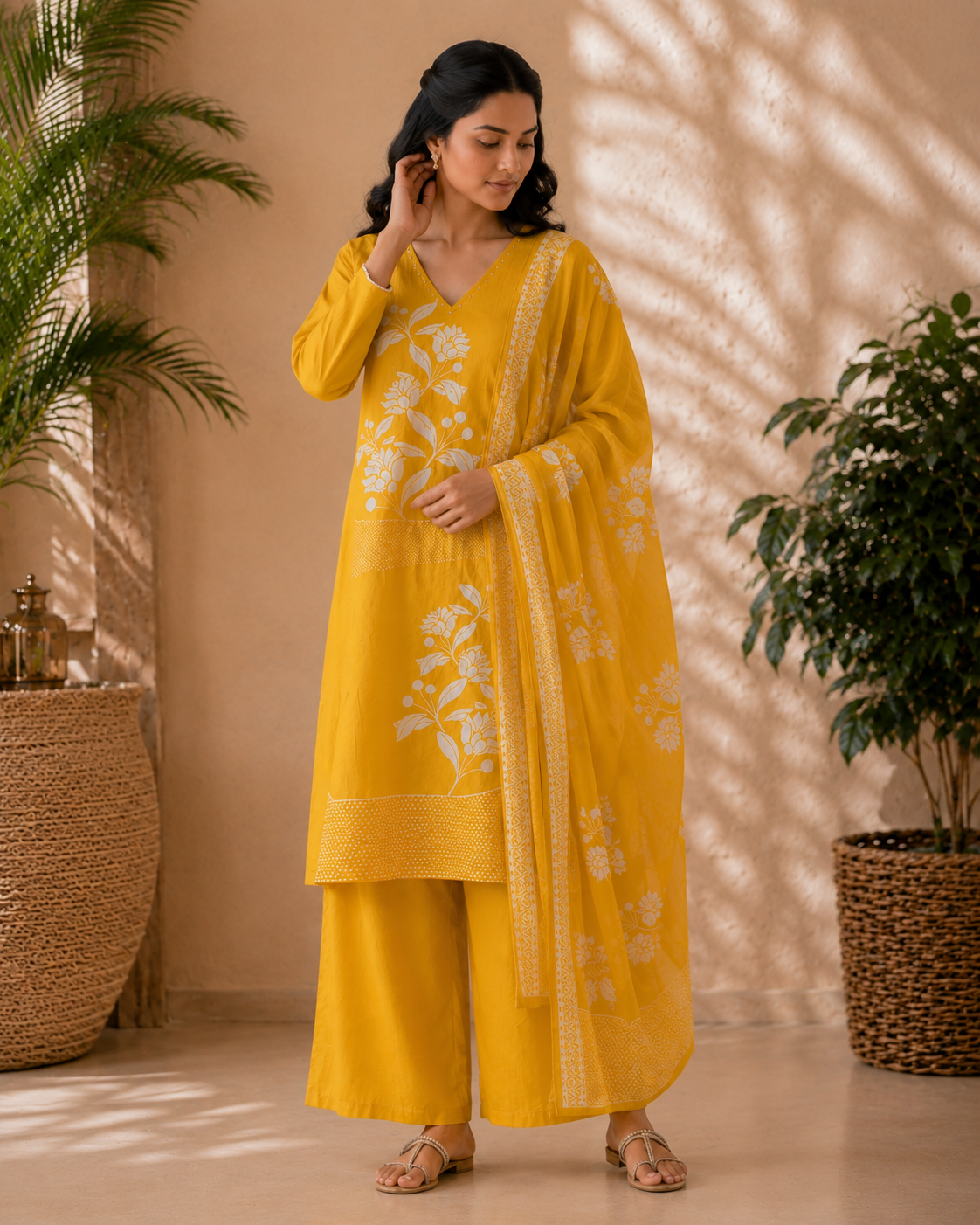 Sunshine Mustard Yellow Pure Cotton 3-Piece Kurti Set