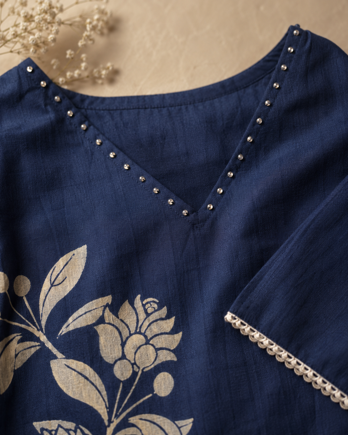 Dark Indigo Blue Pure Cotton 3-Piece Kurti Set