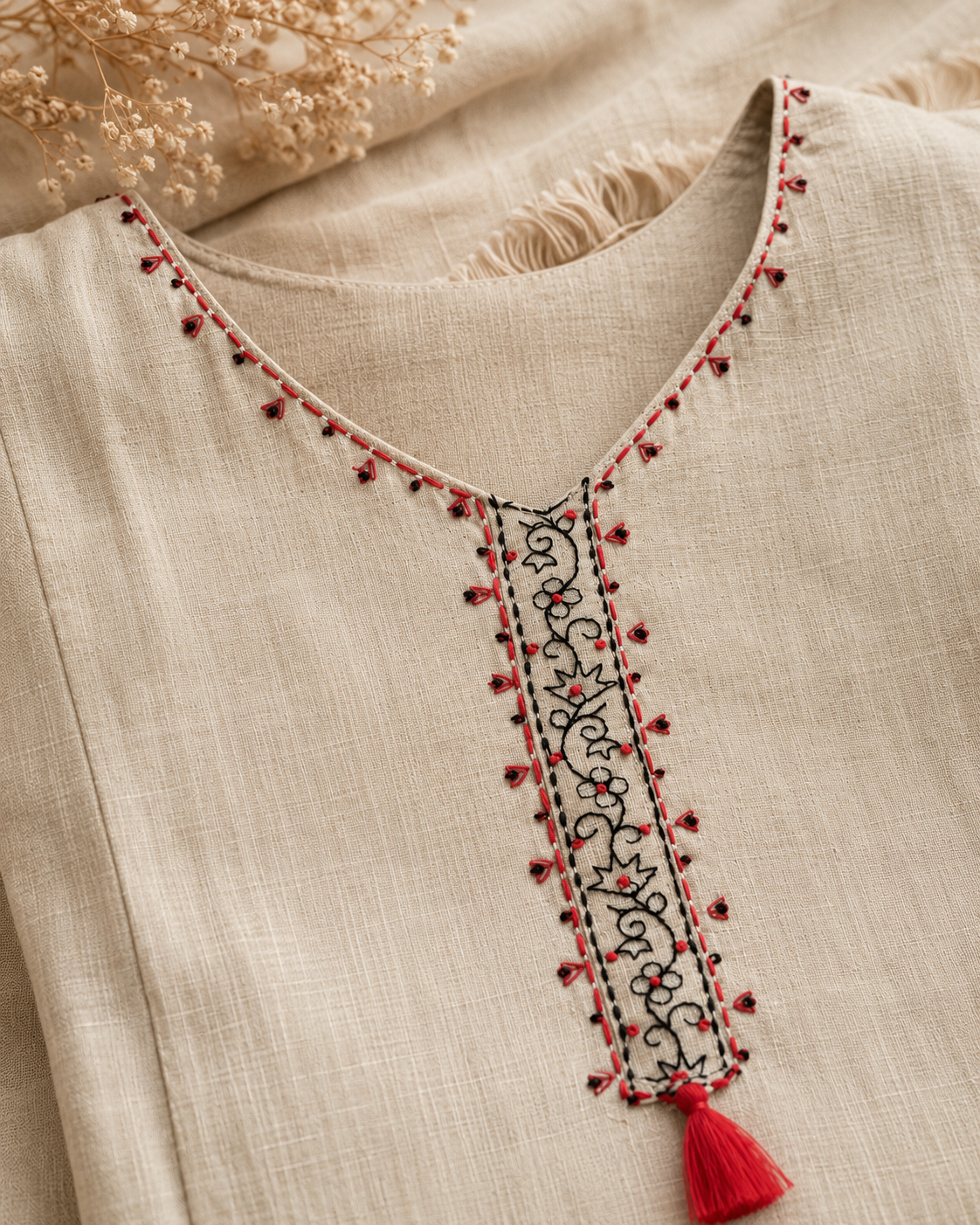 Designer Khadi Linen Floral Printed 3-Piece Kurti Set