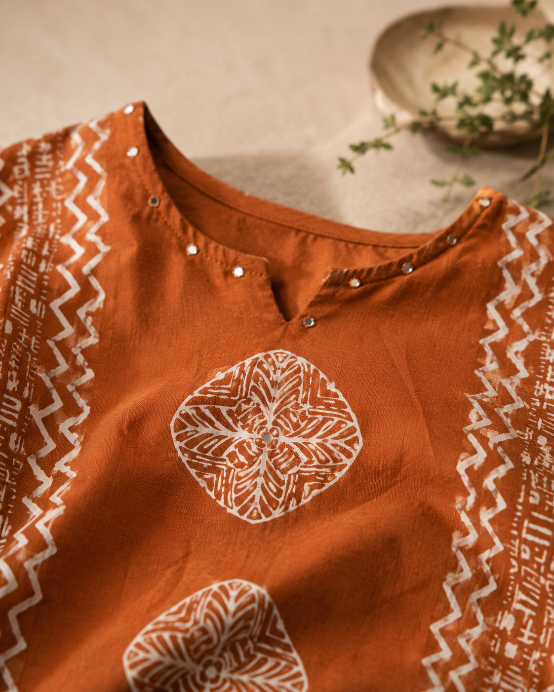 Rust Terracotta Harmony Handblock Cotton 3-Piece Kurti Set