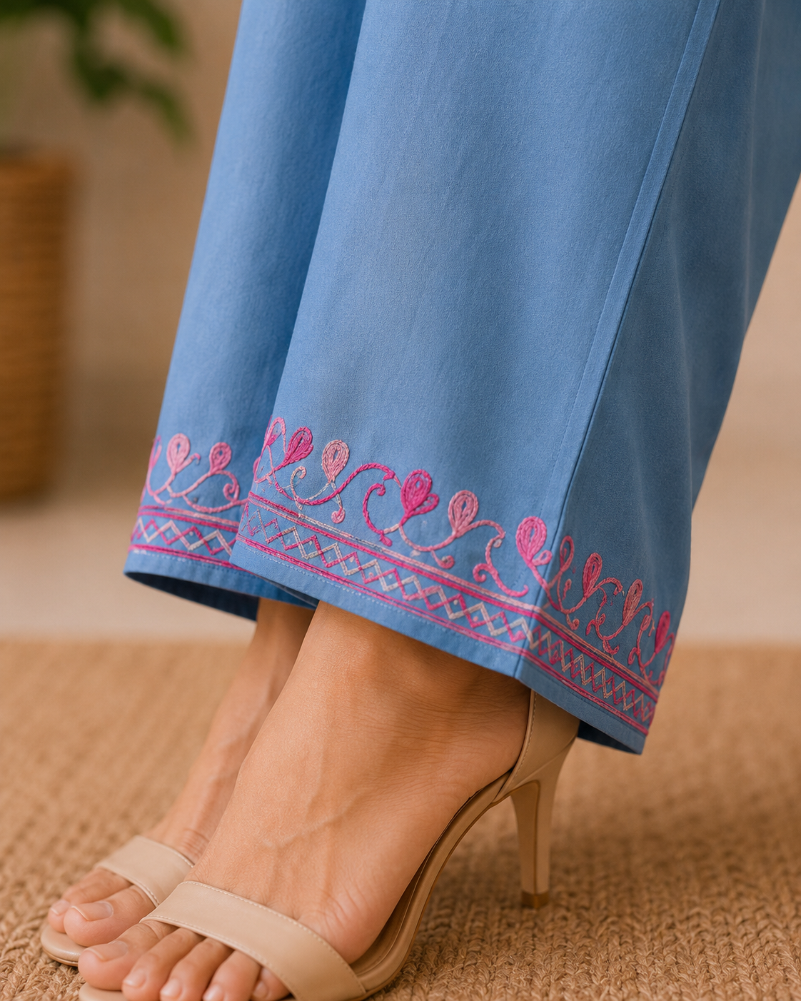Sky Blue Rayon Aari Work Co-ord Set