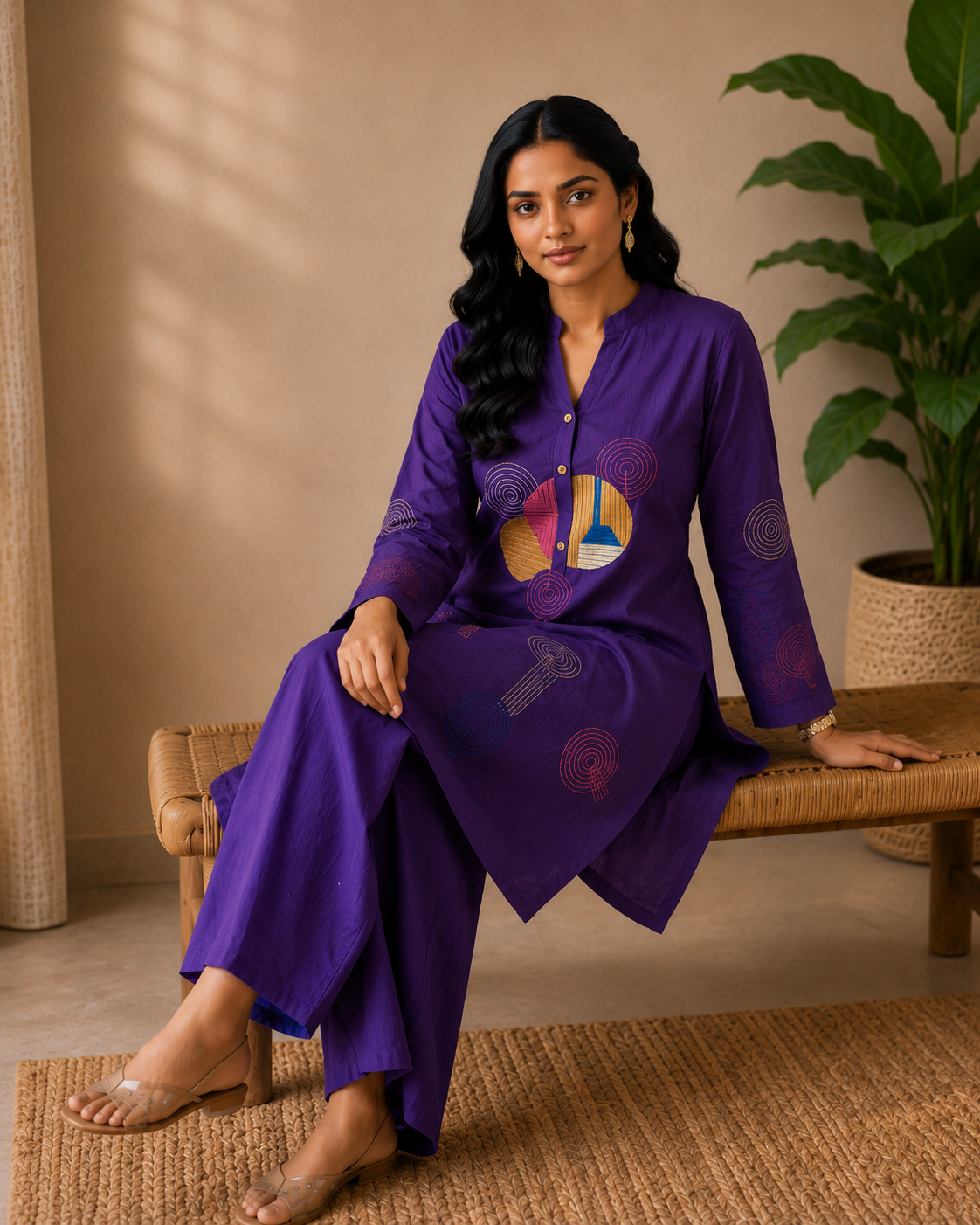 Royal Purple Cotton Co-ord Set with Palazzo Pant