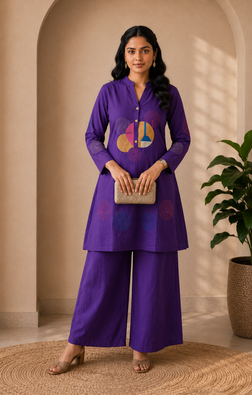 Royal Purple Cotton Co-ord Set with Palazzo Pant
