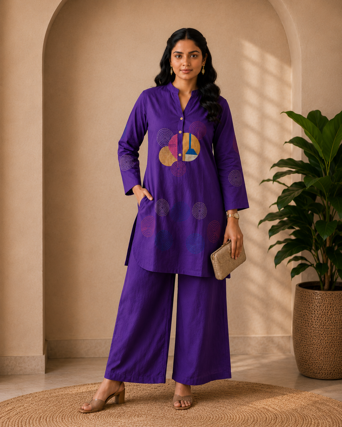 Royal Purple Cotton Co-ord Set with Palazzo Pant