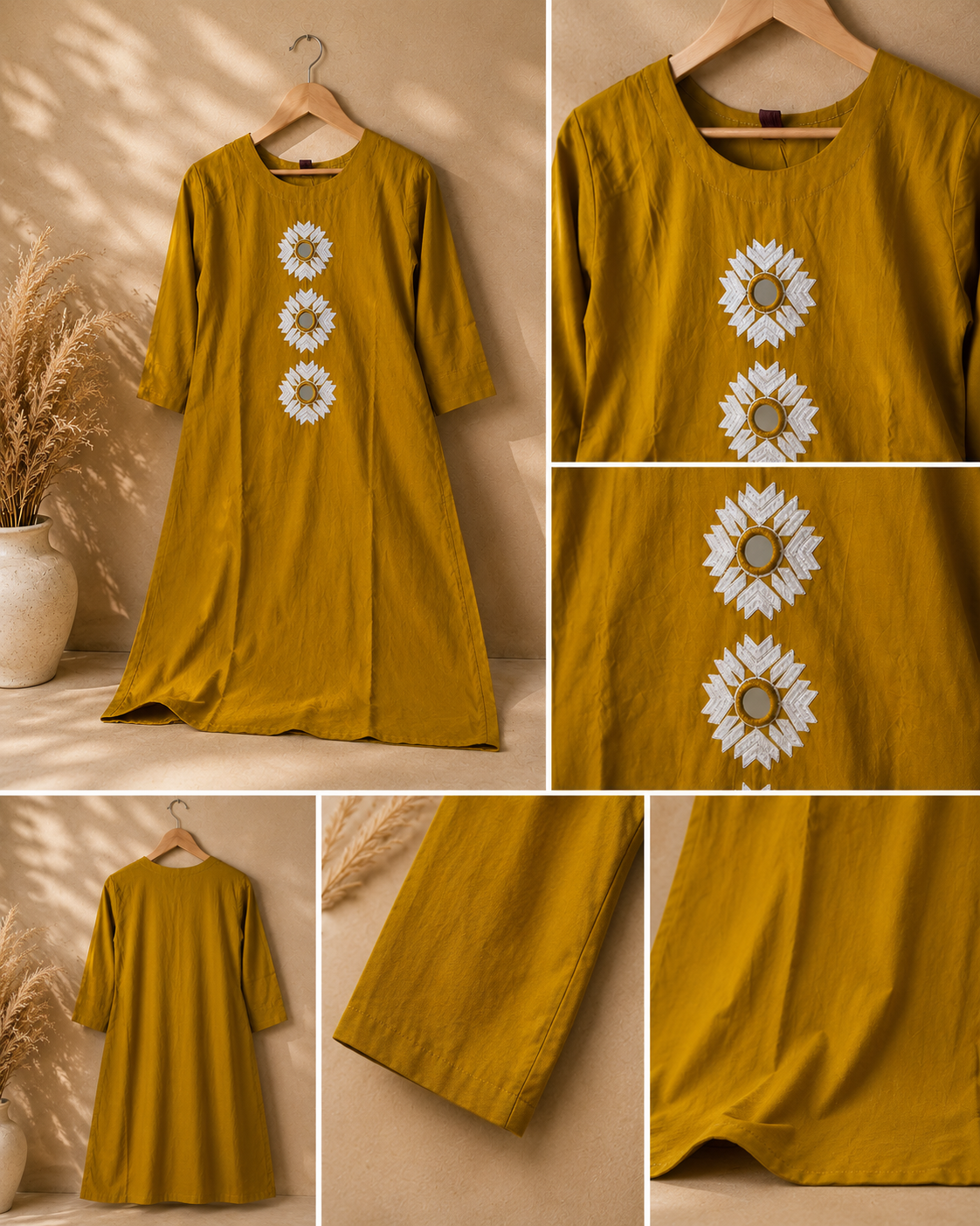 Golden Marigold Mirror Dhabu Cotton Kurta Set