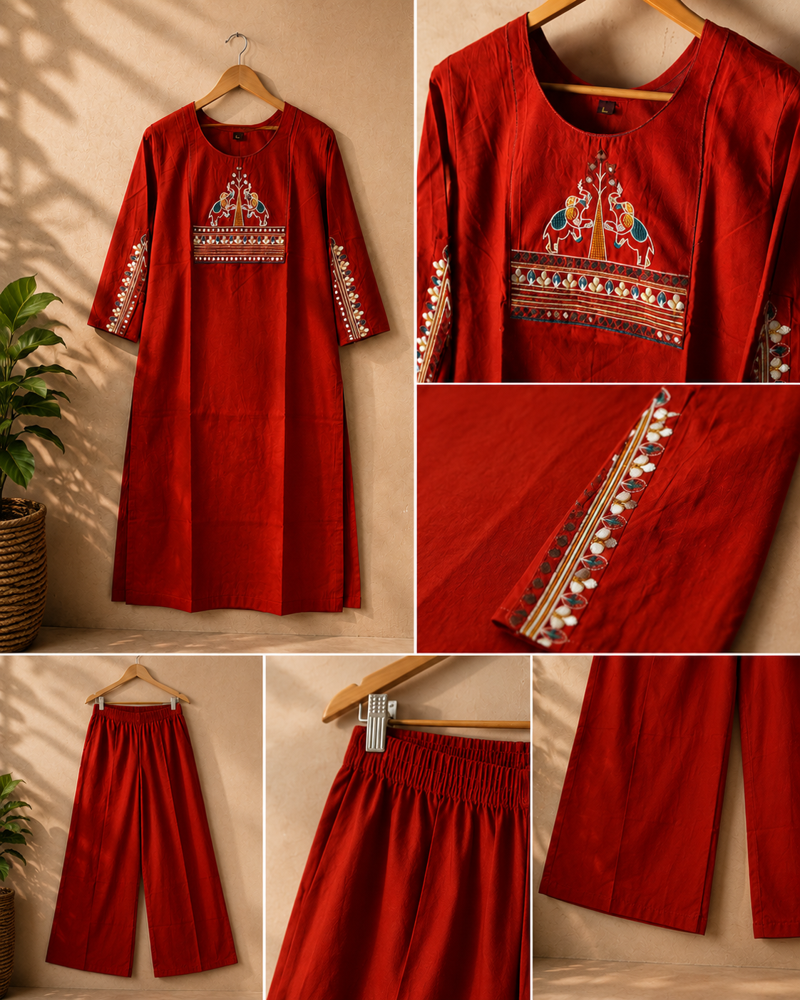Rust Ember Embroidered Cotton Co-Ord Set