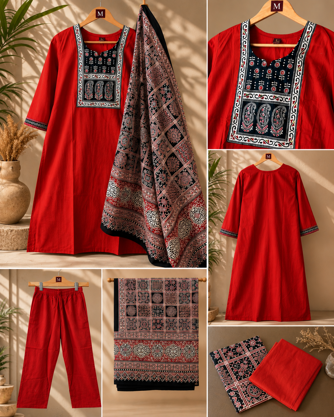 Blooming Terra Dhabu Cotton 3-Piece Kurti Set