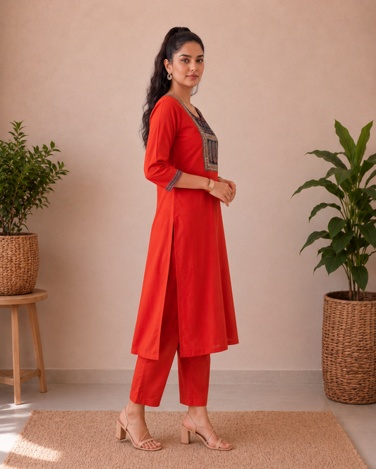 Blooming Terra Dhabu Cotton 3-Piece Kurti Set