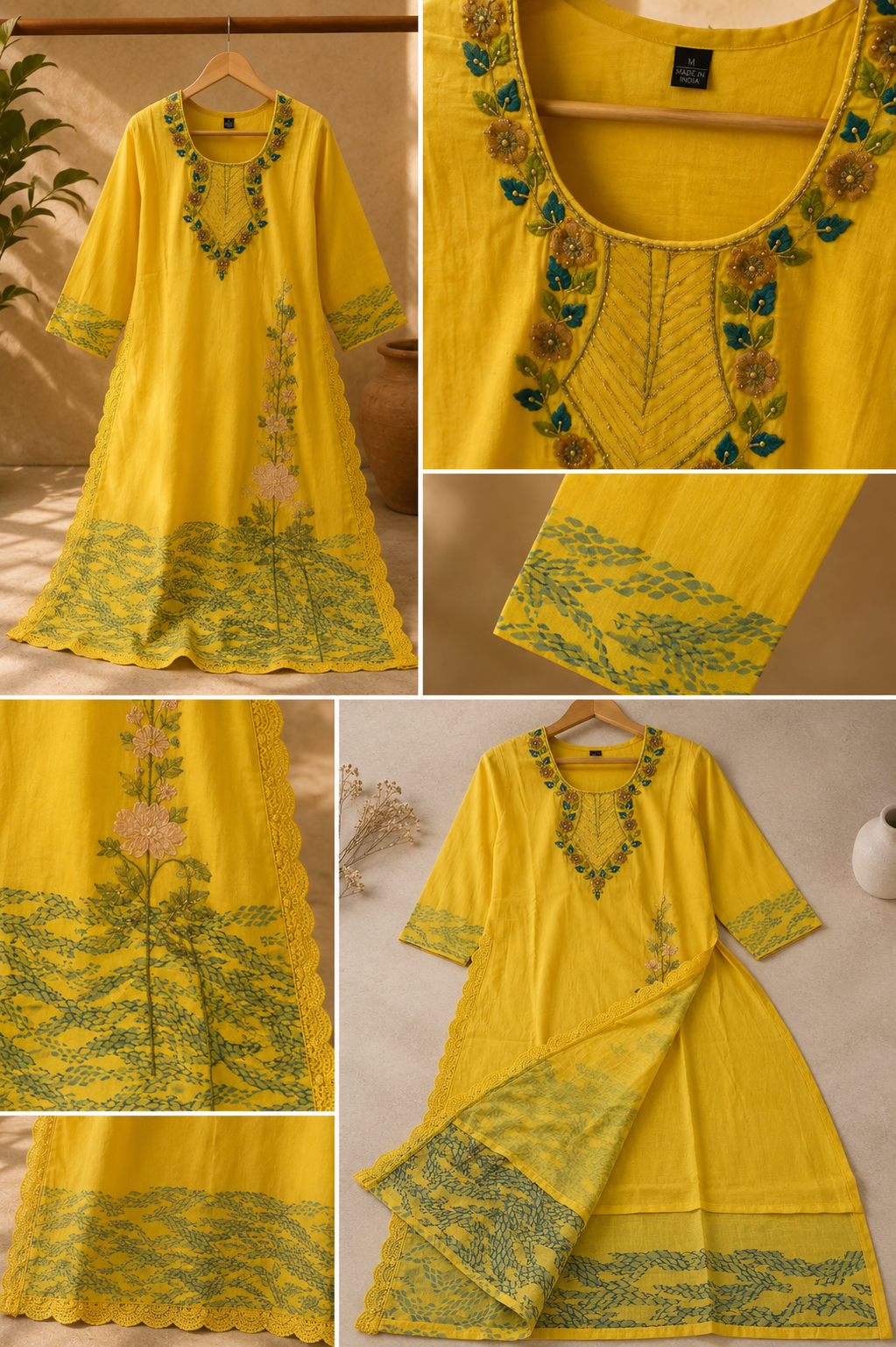 Designer Heritage Hand-Embroidered Cotton Kurti Set
