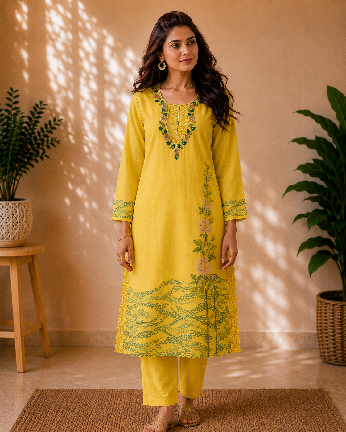 Designer Heritage Hand-Embroidered Cotton Kurti Set