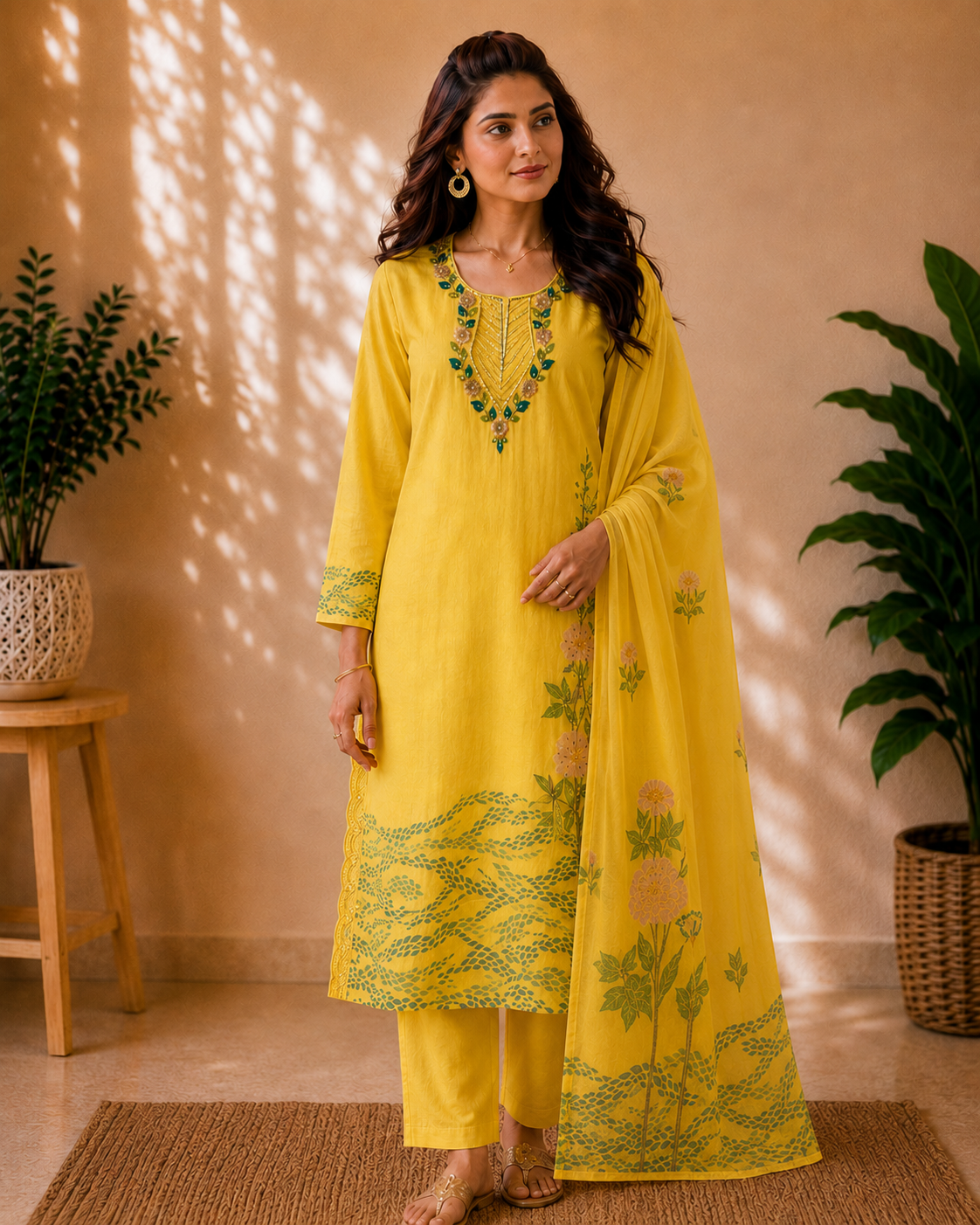 Designer Heritage Hand-Embroidered Cotton Kurti Set