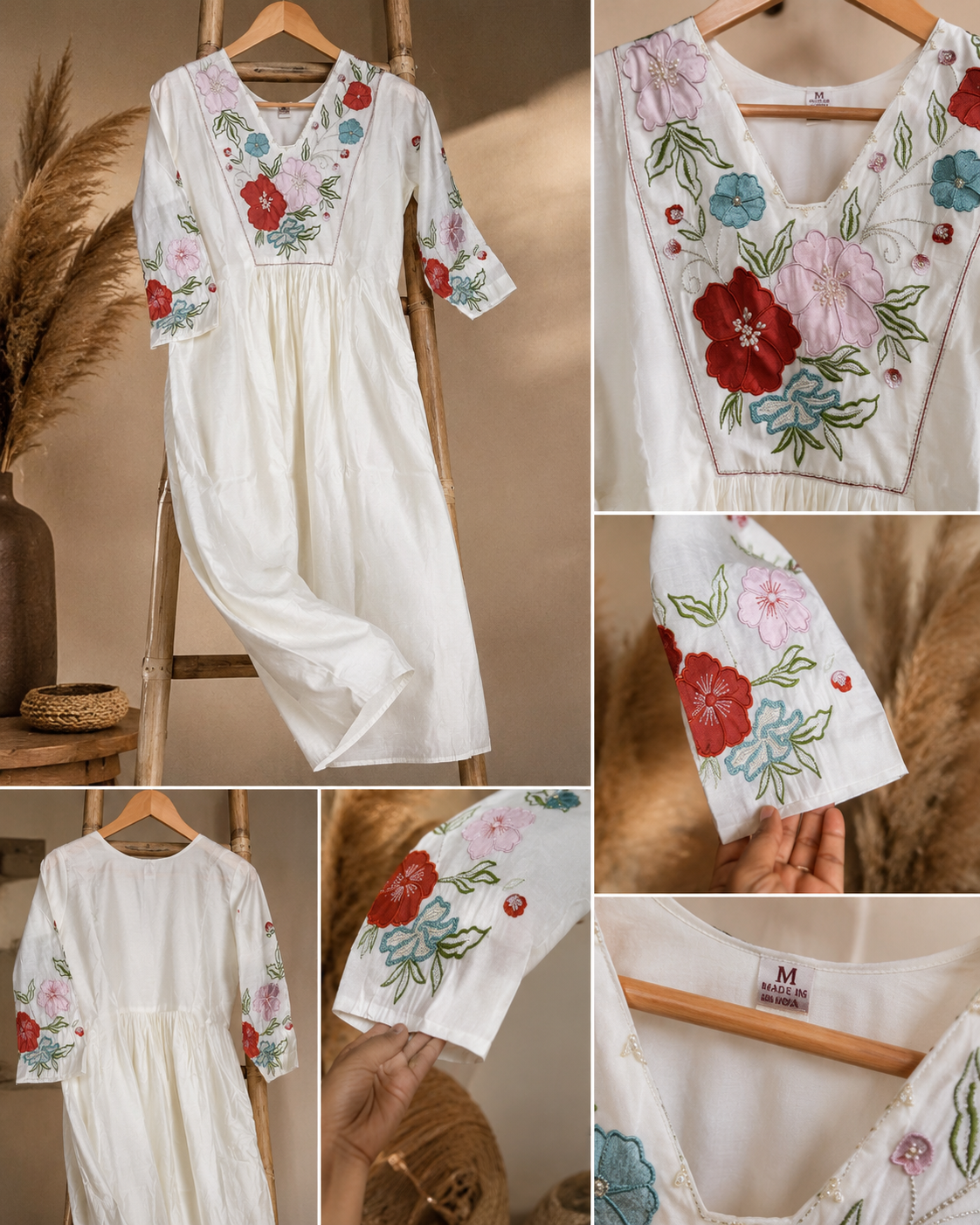 Ivory Blossom Premium Mul Chanderi Embroidered Kurti Set