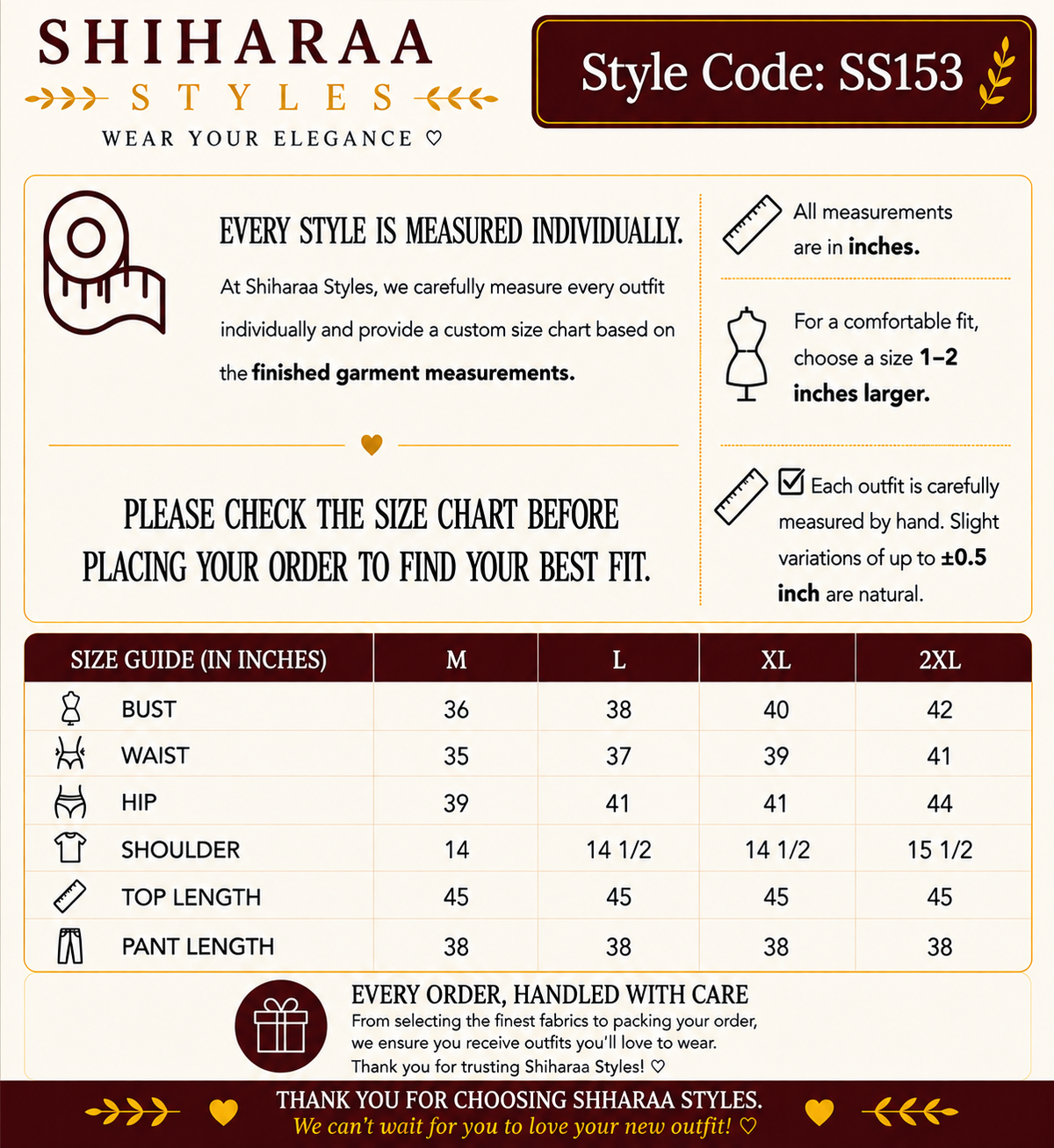 Size guide for 
