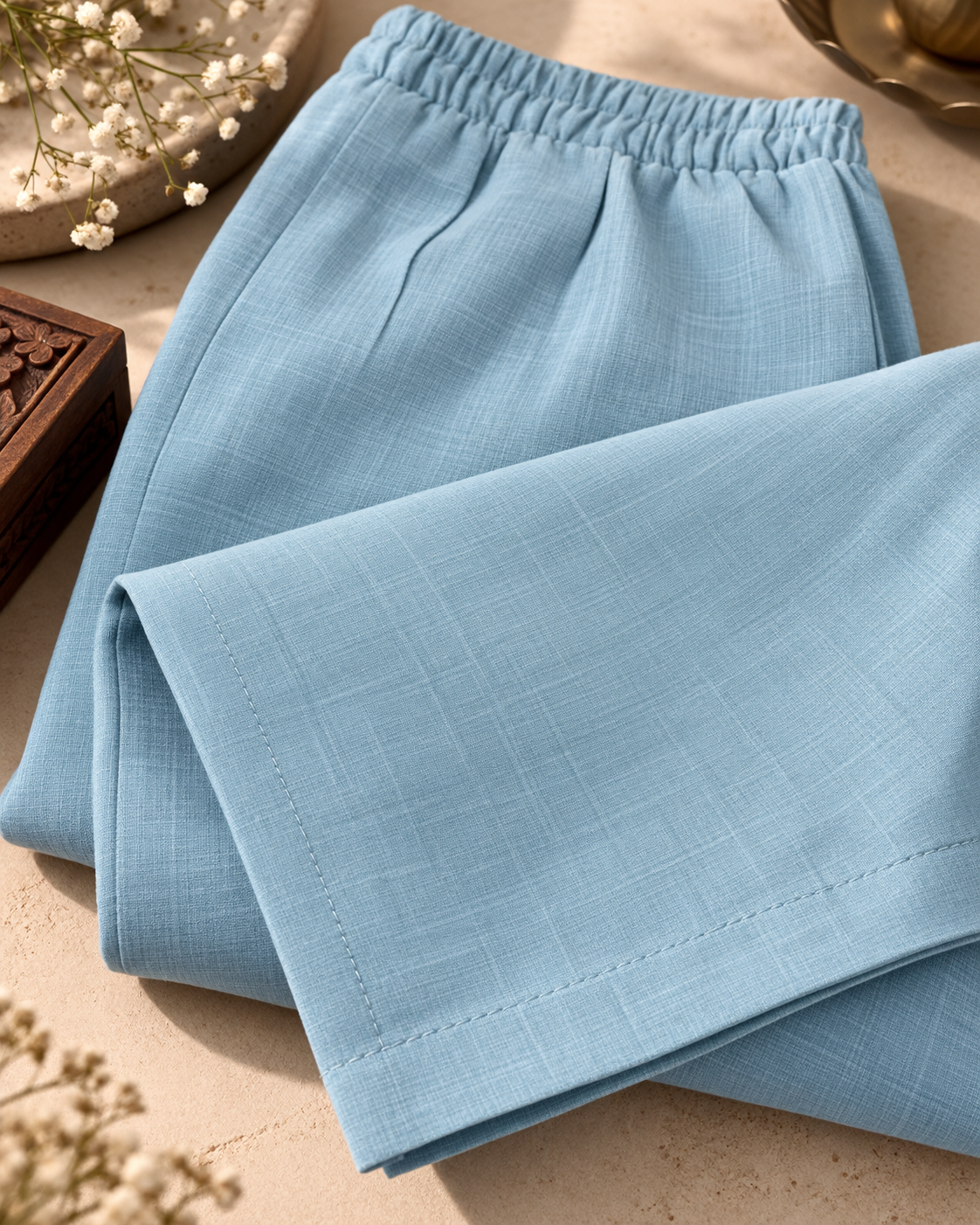 Mist Blue Kota Check Embroidered 3-Piece Kurti Set