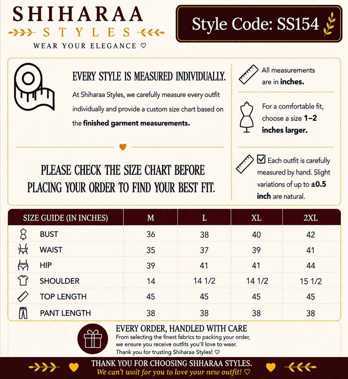 Size guide for 