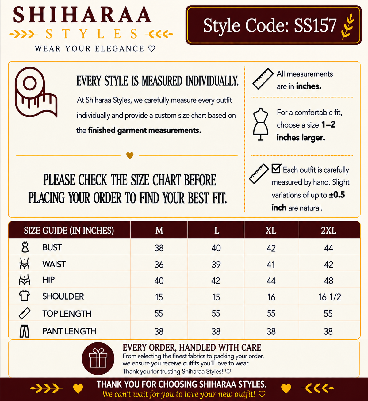Size guide for 