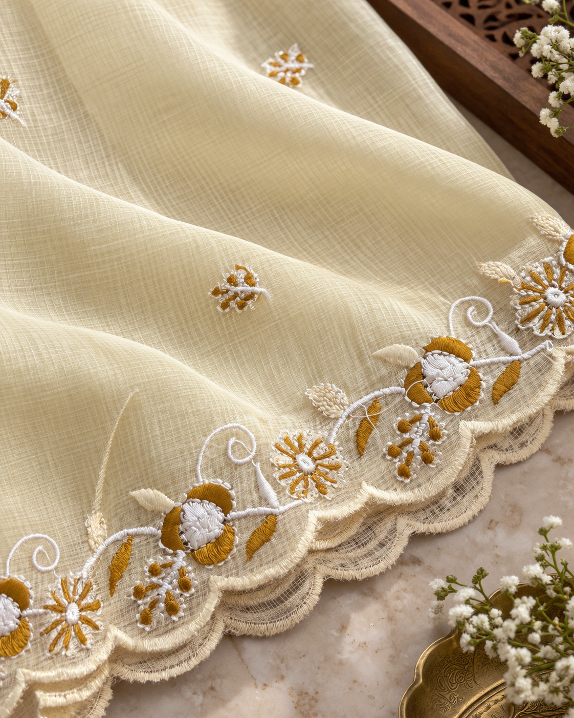 🌼 Buttercream Bloom Kota Checks Kurti Set