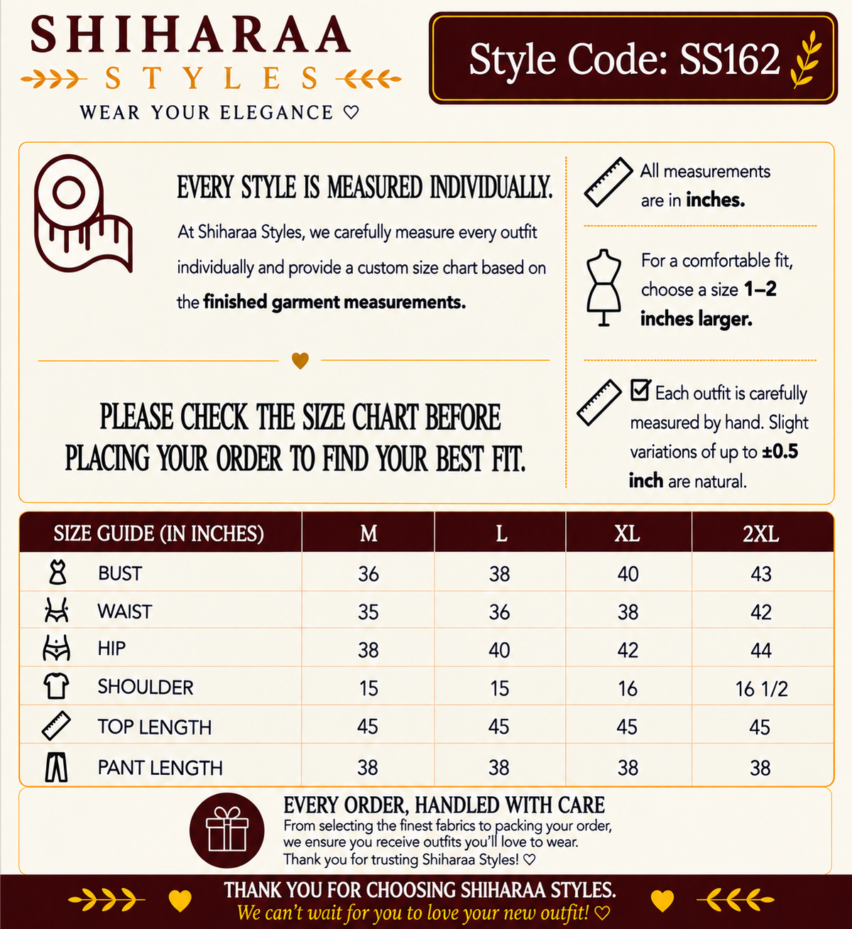 Size guide for 
