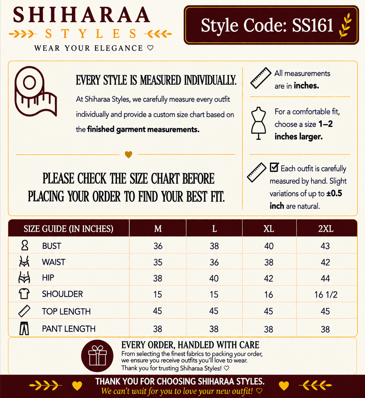 Size guide for 