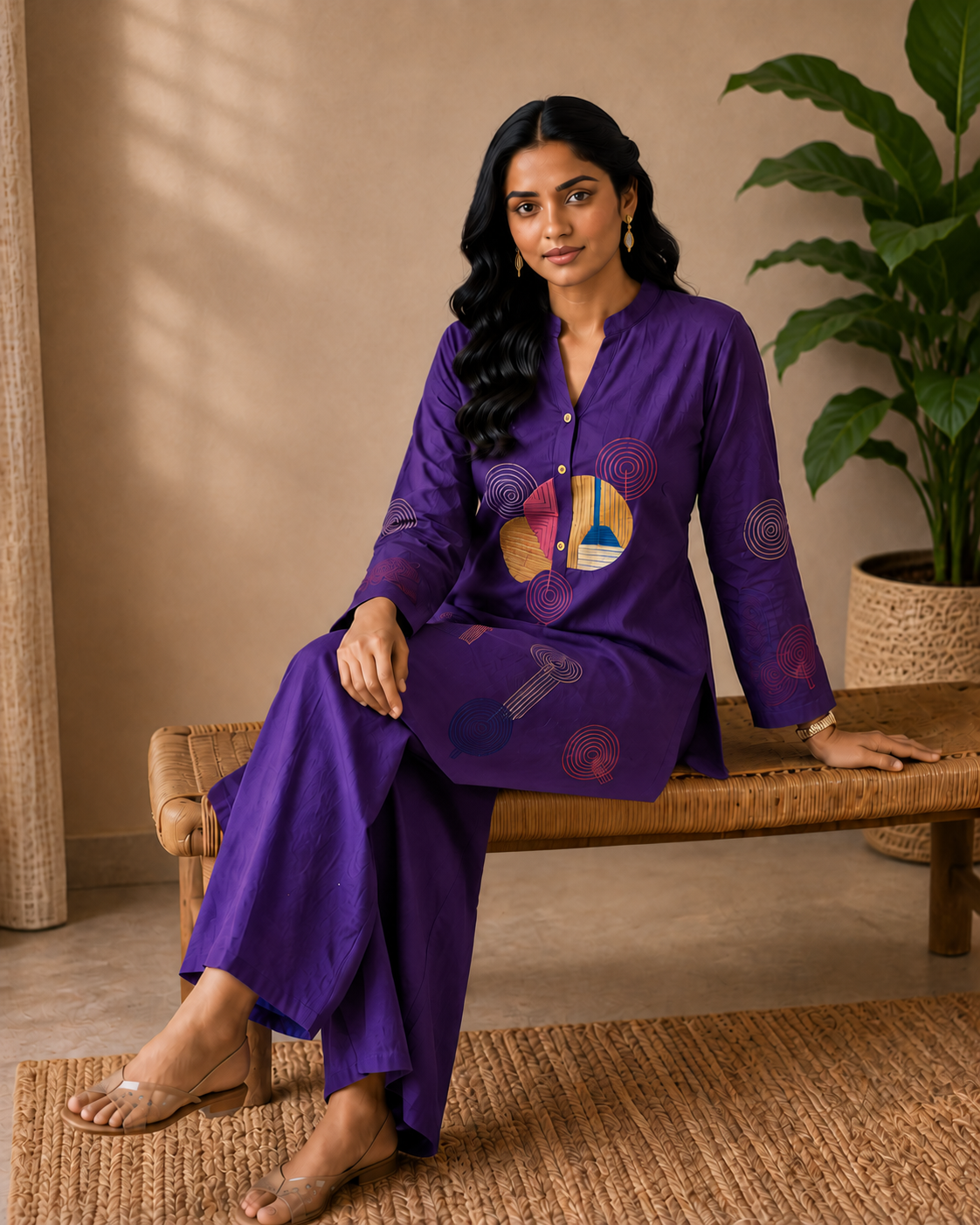Royal Purple Cotton Co-ord Set with Palazzo Pant