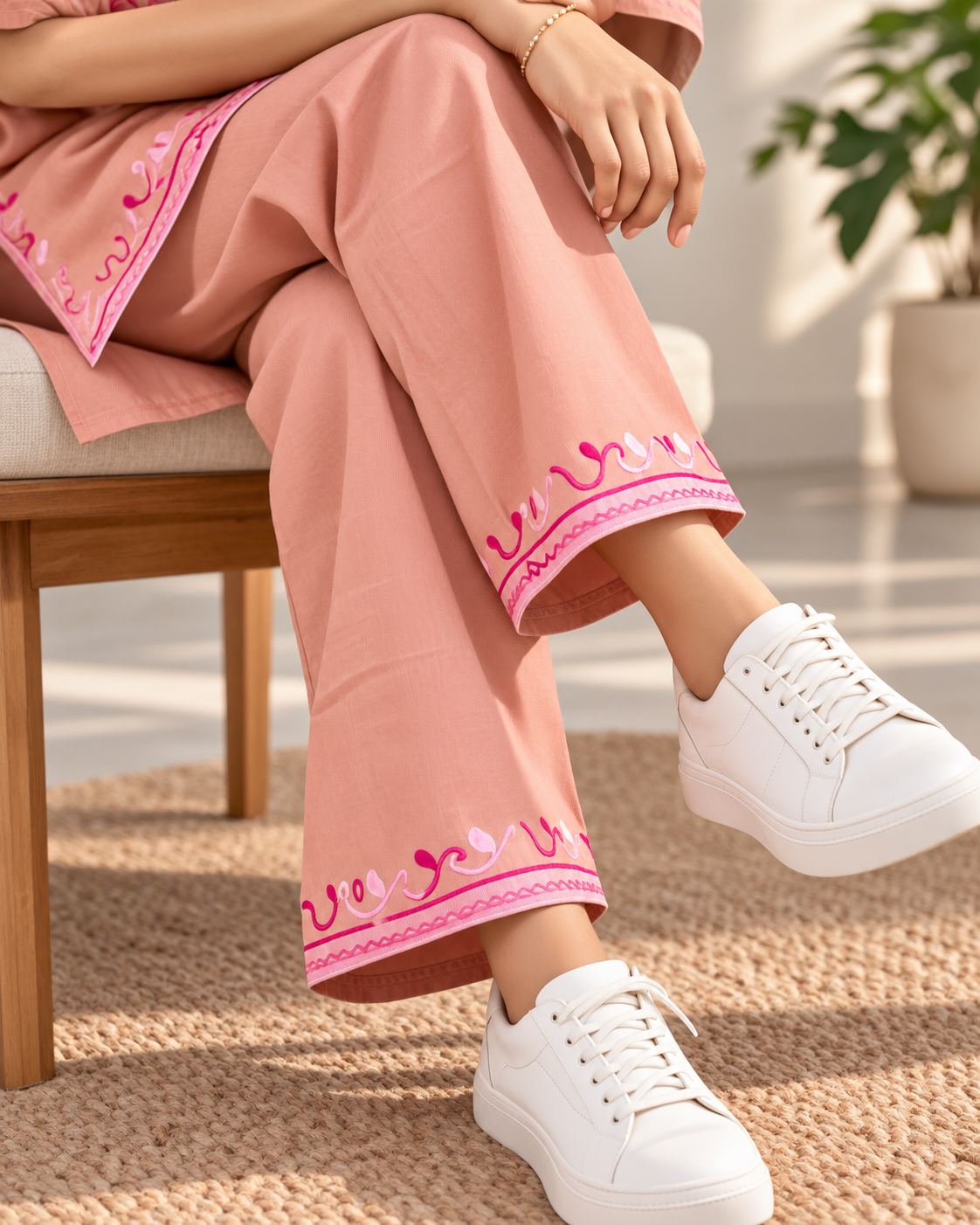 Peach Bloom Rayon Aari Work Co-ord Set