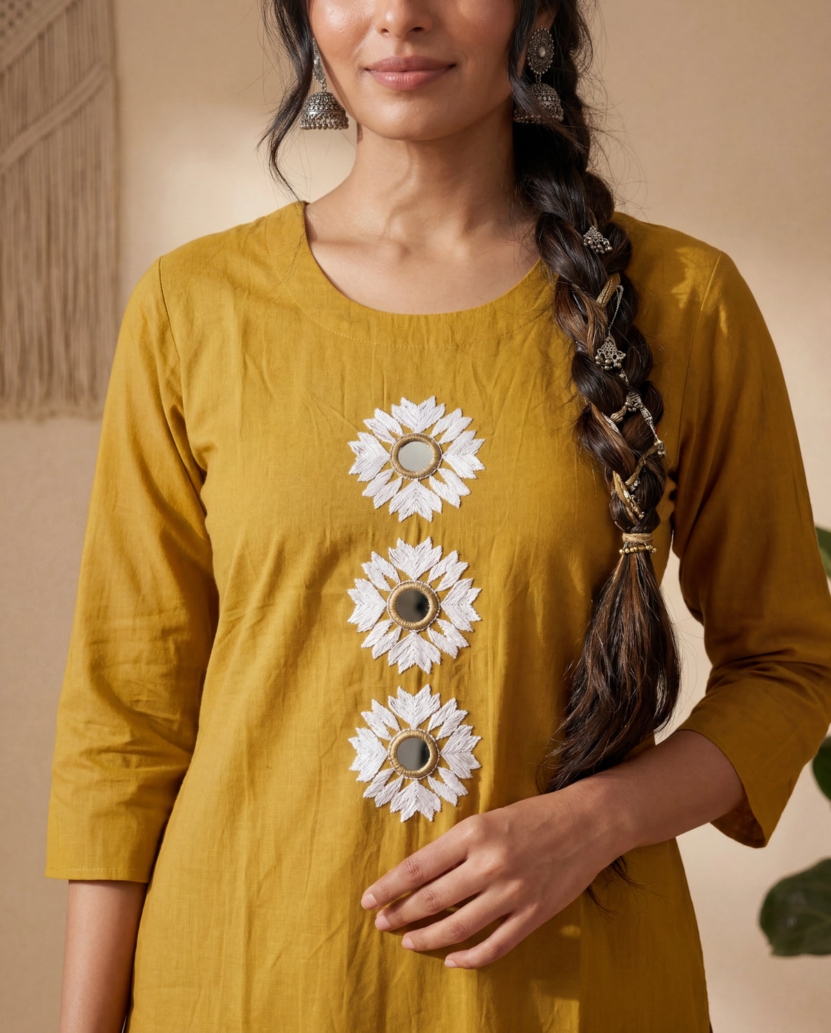 Golden Marigold Mirror Dhabu Cotton Kurta Set