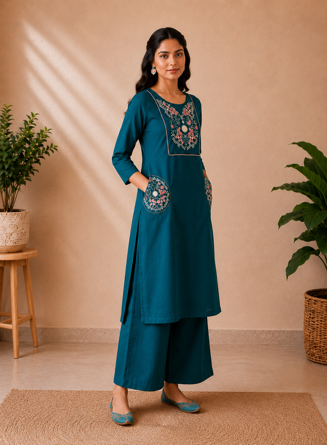 Ocean Depths | 2-Piece Dhabu Cotton Kurti Set