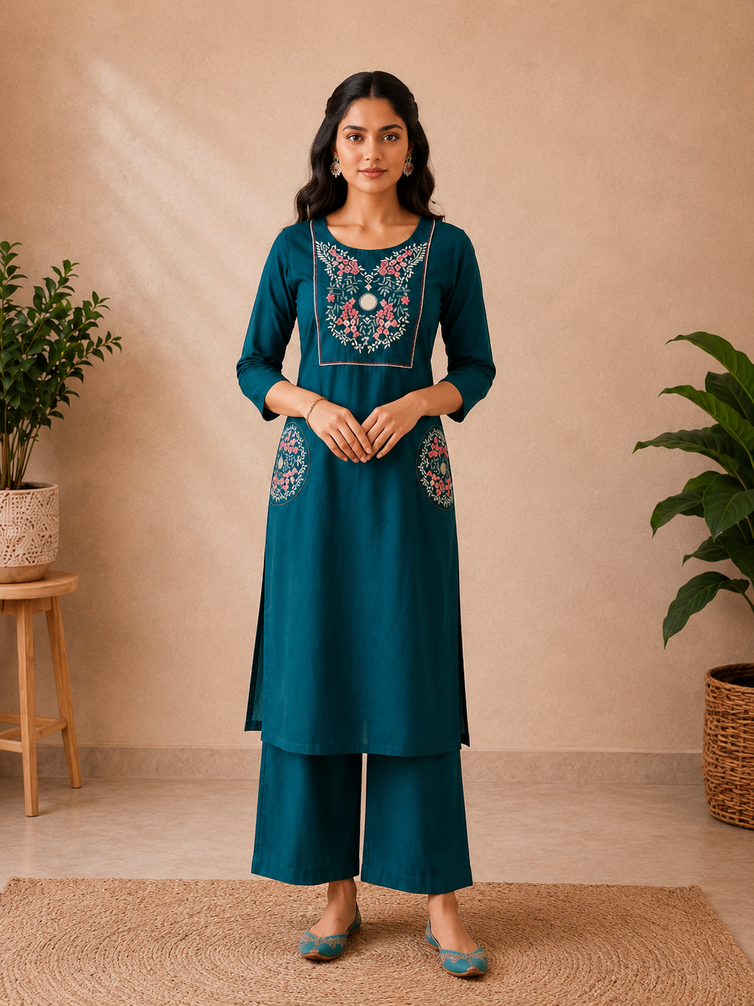 Ocean Depths | 2-Piece Dhabu Cotton Kurti Set