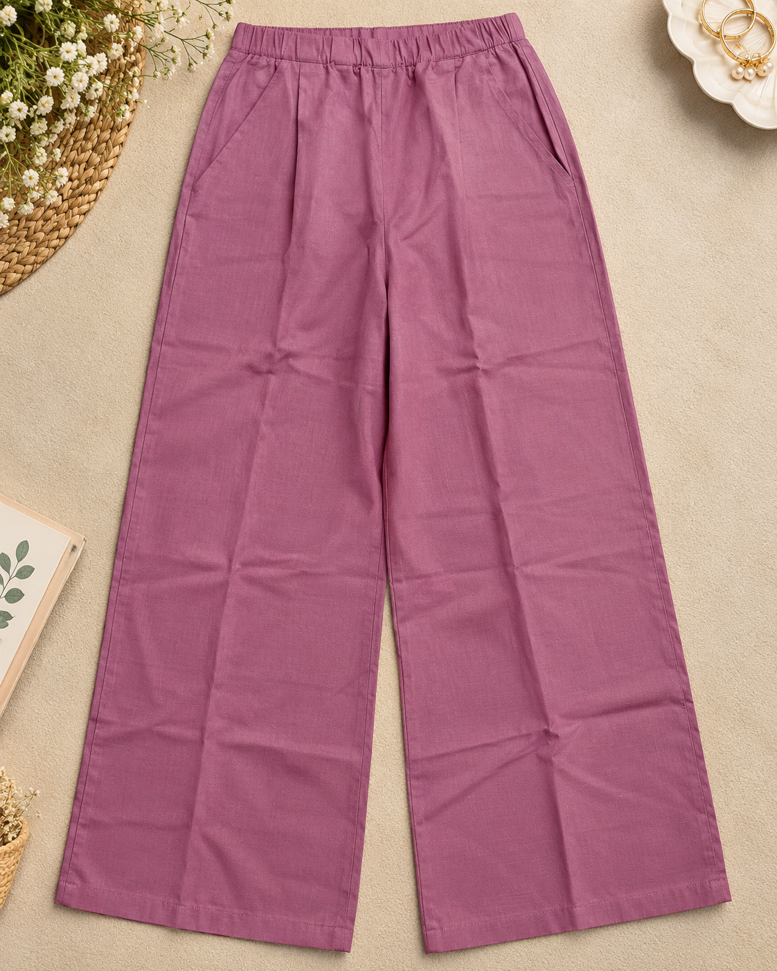 Dusty Mauve Pink Cotton Floral Embroidered Co-ord Set with Pants