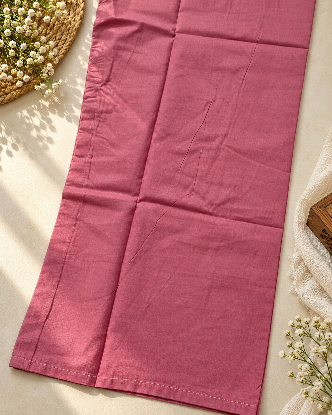 Dusty Rose Pink Cotton Co-ord Set with Geometric Embroidery
