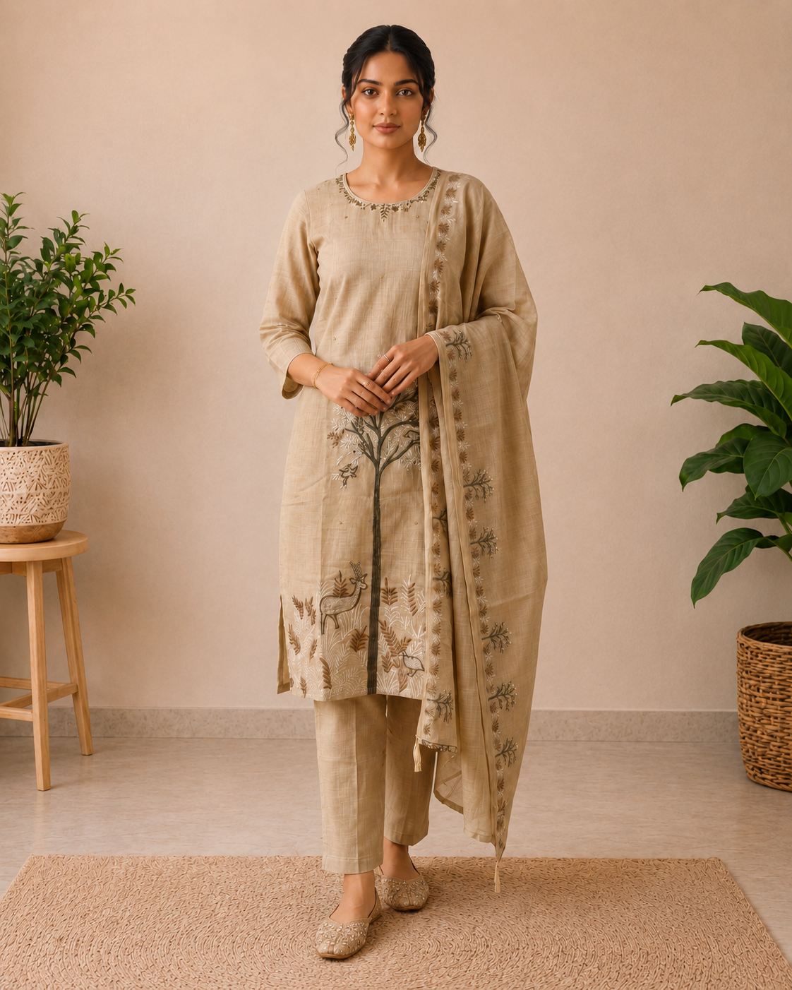 Mushroom Beige Heritage Jamdhani Set