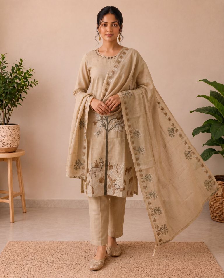 Mushroom Beige Heritage Jamdhani Set
